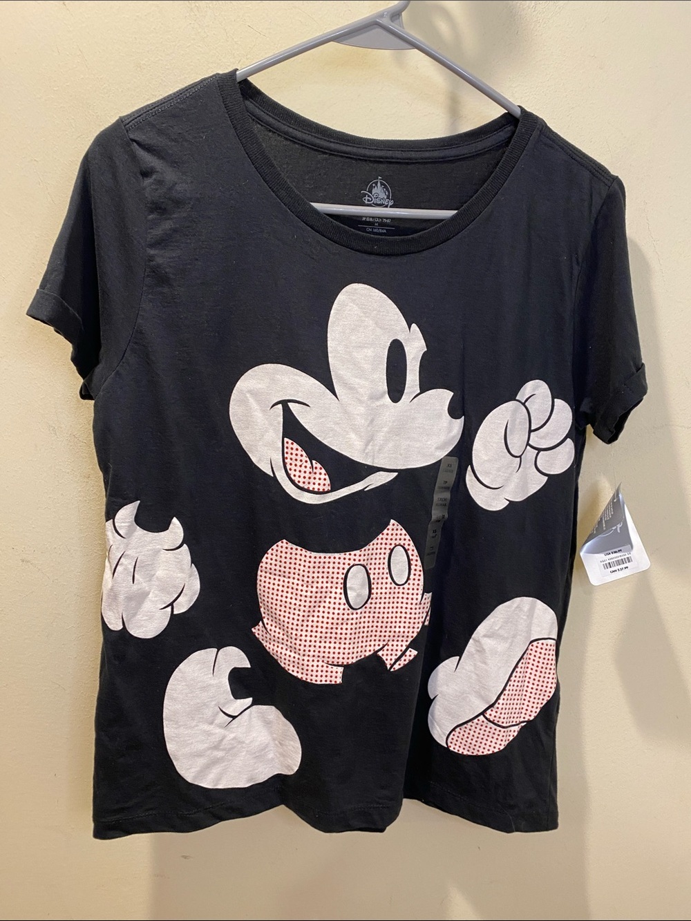 Disney Black & White Mickey Graphic Tee with Pink Accents Sz Xs Nwt